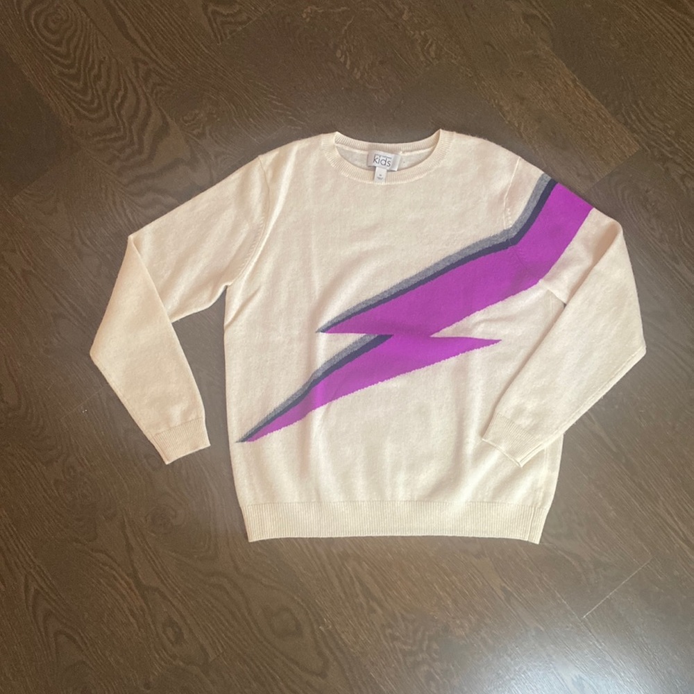 Ivory AUTUMN CASHMERE KIDS cashmere blend sweater, magenta lightening bolt,Sz 16